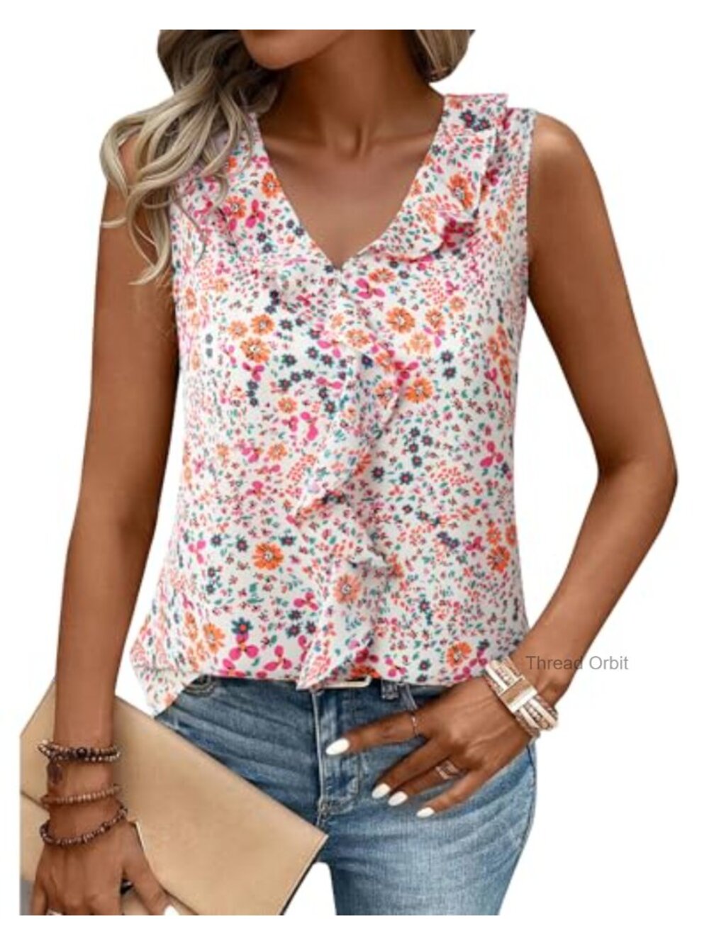 Women's Sleeveless Ruffle Tank Top Business Casual Office Blouse - Picture 1 of 5